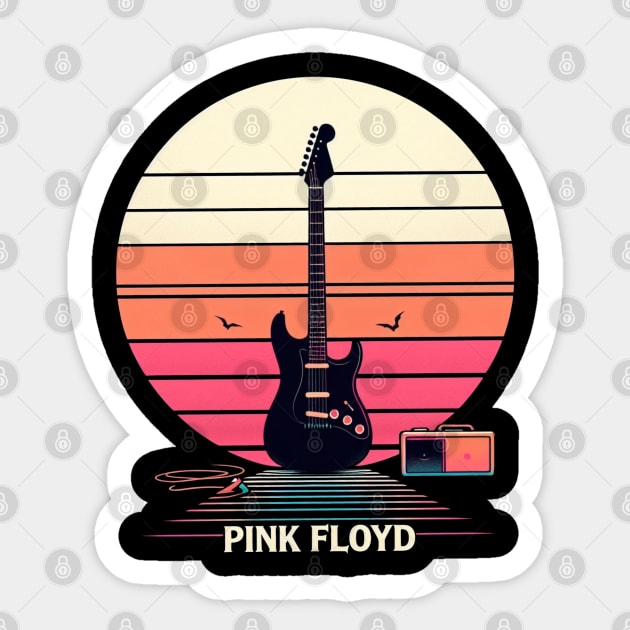 Pink Floyd Retro Guitar and Moon Sticker by DarkWave